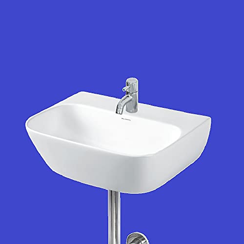 Image of Wash Basin Wall Hung cum Counter Top Mounted Glossy Finish White Sink for Bathroom 17 x 12 x 5 Inch