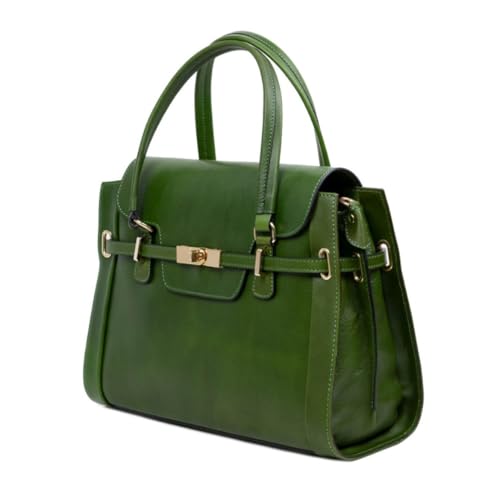 Superflybags Borsa a mano/Bowling da donna in vera pelle lucida con chiusura a torsione Modello Vinta Made in Italy Verde