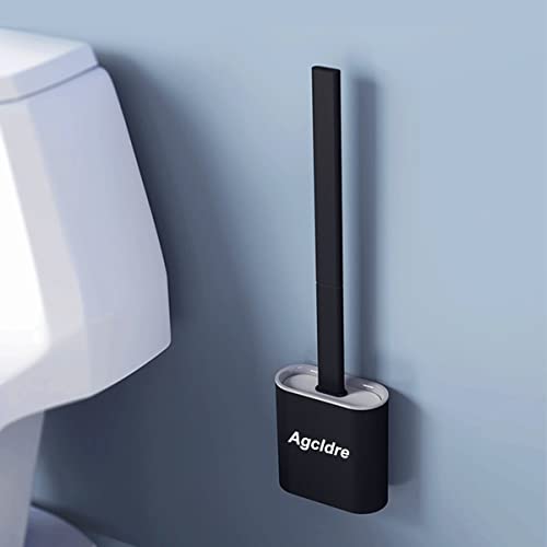 Image of Toilet Brush with Holder Silicone Toilet Brush and Cleaning Brush for Household Bathroom Toliet Brush Set (Black,Black)