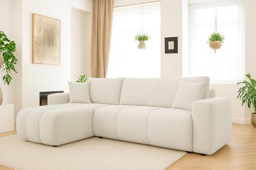 Tendencio Canapé d'angle Convertible Talia en Tissu Anti tâche hydrophobe Doux au Toucher (Beige)