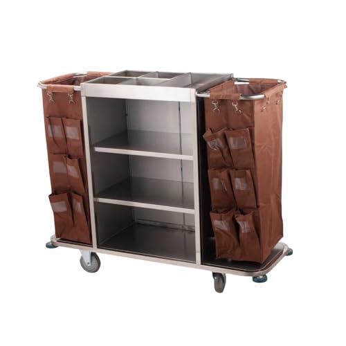 Carro De Limpieza De Hotel,Carro Limpieza Comercial,Carrito De Hotel Multifuncional,para Servicio De Habitaciones Y Uso En Hoteles Limpieza,Plata,56×18×44in(Pocket)