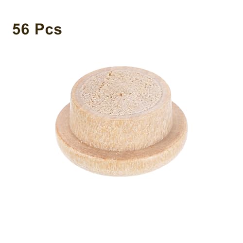 Image of uxcell 56Pcs Wood Button Plugs, 10mm /0.39 inch Hardwood Screw Hole Plug Mushroom Wooden Caps Buttons Wood Plug for Furniture Woodworking Craft Decor (13mm x 10mm)
