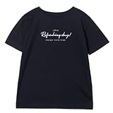 [FLUTE.MF] Tシャツ レディース 汗ジミ加工 ロゴ プリント 半袖 綿混 長め丈 ゆったり 体型カバー カットソー トップス シンプル 定番 春 夏 秋（ブラック,3L）