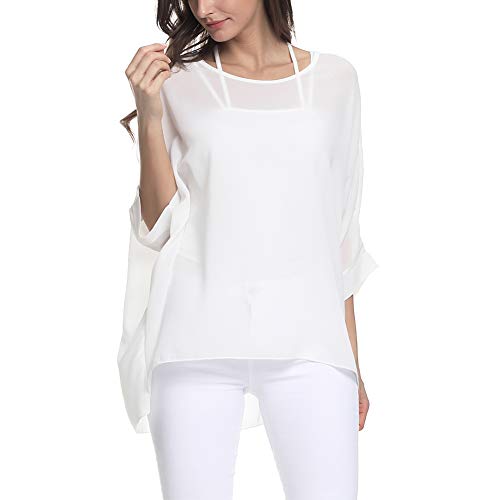 Image of Ckikiou Plus Size Batwing Flowy Semi Sheer Chiffon Blouse Tunic for Women Summer Floral Print Boho Beach Cover ups