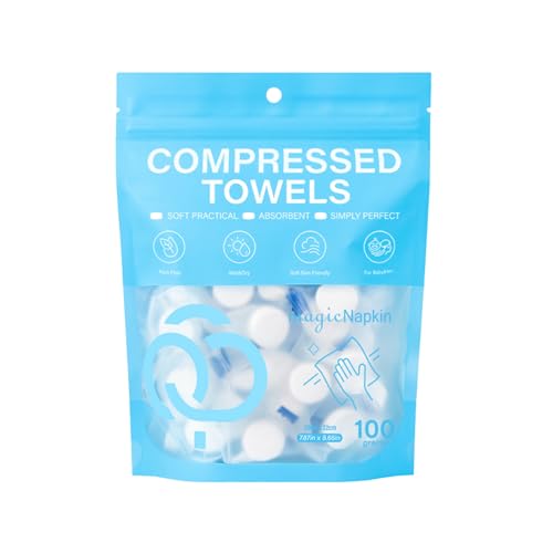 Paquete de toallitas comprimidas, 100 piezas portátiles, mini toallas con envoltura individual, paños para viajes, camping, suministros de higiene, elementos esenciales para dormitorio, oficina, gimna