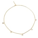 14k Gold Dainty Choker Necklace with CZ Diamond Bezel Pendants for women, Dainty Droplet Station Bridal Choker Necklaces, 14 to 16 inch adjustable length
