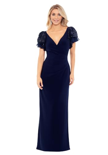 Betsy & Adam Women's Flutter Sleeve Sequin Embellished V-Neck Maxi Dress