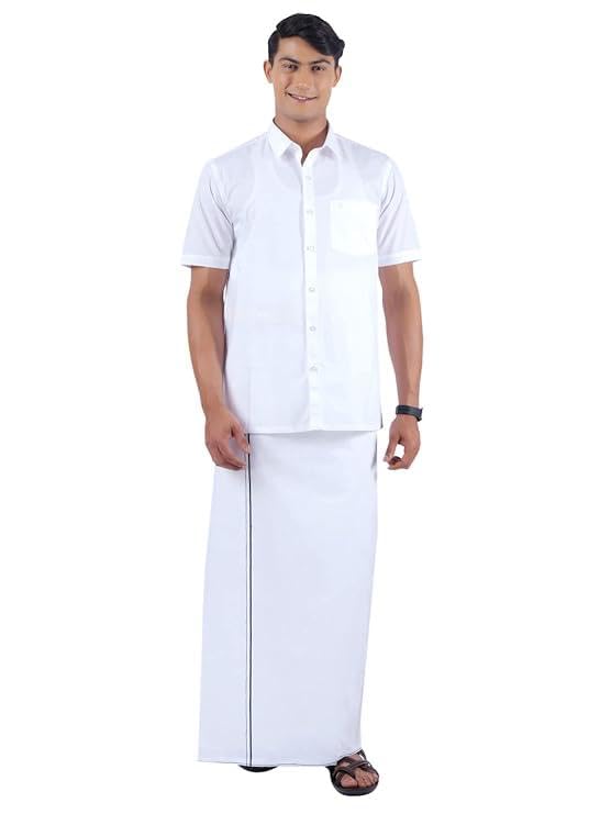 wolffmann Men's Cotton Full-Sleeve Shirt and Traditional Border Dhoti Set – Available in Sizes - S,M,L,XL,XXL-picture-13