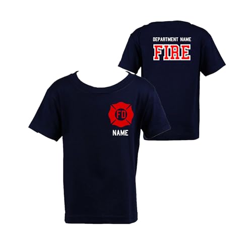 Firefighter Red Maltese Cross Personalized Navy Toddler Shirt Only