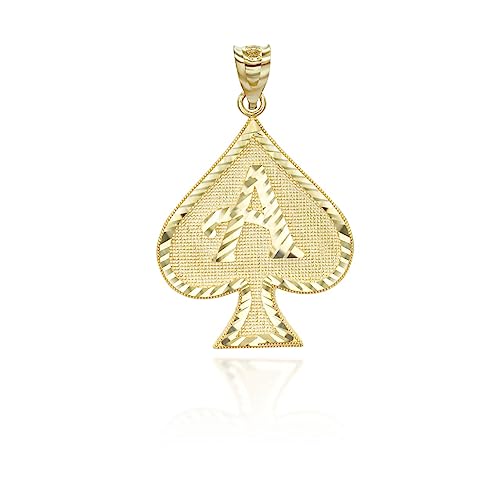 Fine 14K Yellow, White, and Rose Gold Ace of Spades Pendant Charm Necklace