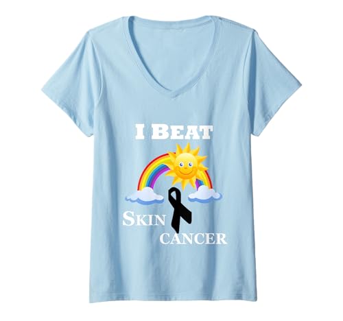Womens I Beat Skin Cancer Survivor Victory T-Shirt BC V-Neck T-Shirt