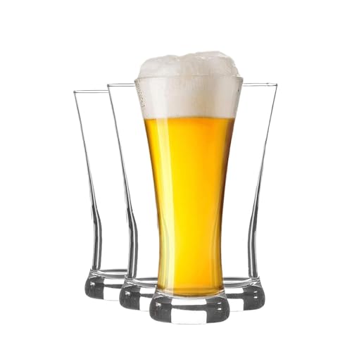 Rink Drink 4 Piece Pilsner Beer Glasses Set - European Pub Bar Lager Pint Glass - 380ml
