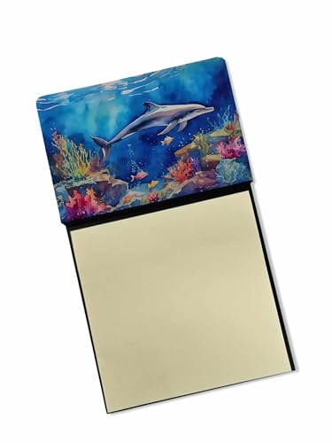 Caroline's Treasures Dolphin Sticky Note Holder Refillable Dispenser Self-Sticky Note Pads, Memo Pads Blank Desk Accessories