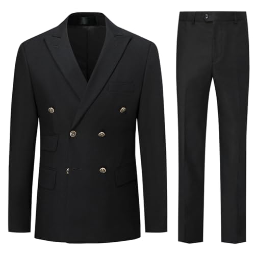 Allthemen garnitur męski, 2-częściowy, slim fit, dwurzędowy, męski garnitur biznesowy, na wesele, smoking, marynarka, spodnie, czarny, XXL