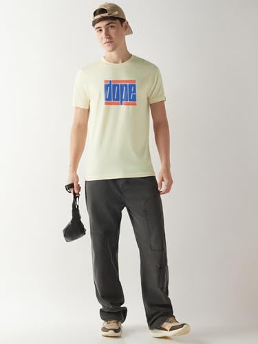 Image of Bewakoof Men's Typography Regular Fit Half Sleeve Round Neck Pure Cotton T-Shirt