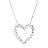 Timeless Love Heart Diamond Necklace for Women, 18' Chain Heart Necklace With 1/10 CTTW Diamond Heart Pendant, Luxury Fashion Sterling Silver Necklace for Women, Dainty Heart Jewelry