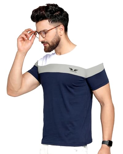 Image of Noble Monk Men Regular Fit T-Shirt | Round Neck | Half Sleeve | Self Design | Casual T Shirt for Men