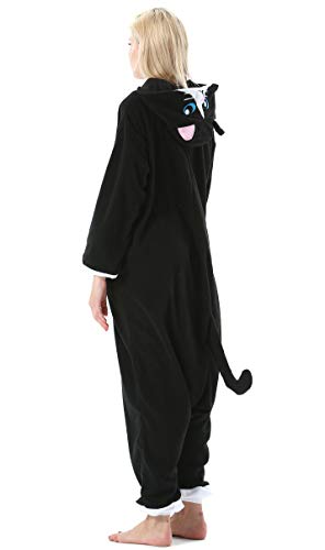 Miniatura 5 de Uleemark Pijama Animal Entero Unisex Para Adultos Con Capucha Mujer Hombre Cosplay Pyjamas Ropa De Dormir Traje De Disfraz Para Festival De Carnaval Halloween Navidad Negro Gato Para Altura 148-187cm