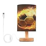feiquan Table Lamp Soccer Gold Flaming Football Nightstand Lamp with Non Slip Wood Base Eye-Friendily Lamp Shade for Bedroom Living Room Office