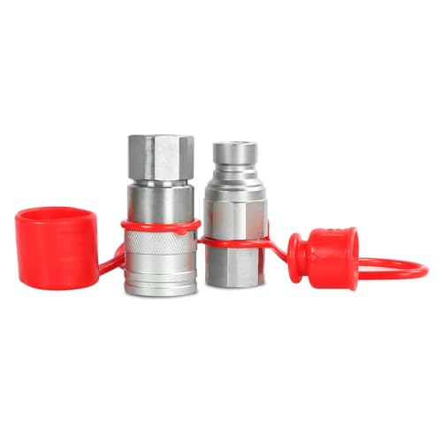 Image of 1 /2 inch Body & 1 /2 inch NPT Hydraulic Quick Connect Fittings Thread Set, Flat Face Hydraulic Couplers with Dust Caps, High Flow Skid Steer ISO 16028 Hydraulic Fittings