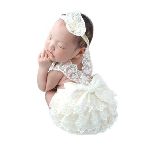 Image of Ylsteed Newborn Photography Outfits Girl Newborn Photography Props Lace Romper Baby Photo Shoot Outfits Girls Photo Props (Strap Style - Beige)
