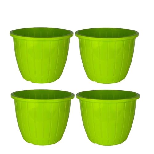 Image of Go Hooked Sunshine Flower Pot /Planters for Home Decor, Plastic Pots for Gardening /Home, Flower Pots Indoor-Outdoor & Planter for Plants (Green) (Pack of 4)