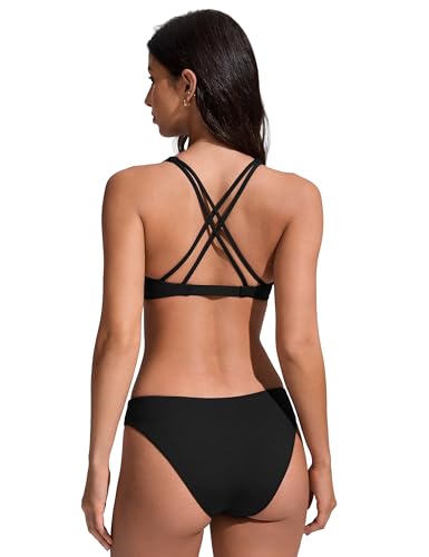 Image of CRZ YOGA Twist Front Bikini Tops | Removable Pads, A-C Cup, V Neck, Criss Cross Back, Swim, Bathing Suit Bra for Women