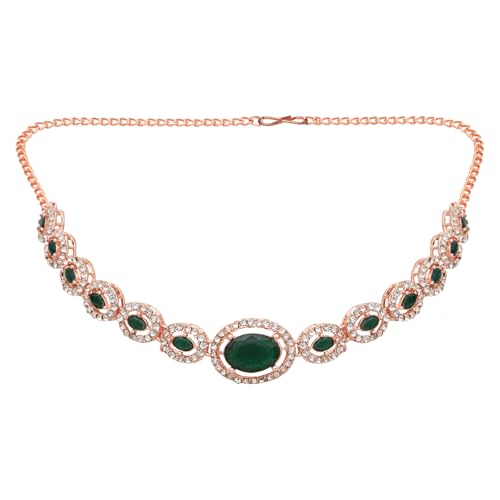 Image of I Jewels Rose Gold Plated Stylish Design Crystal Diamond Necklace & Earrings Jewellery Set for Women