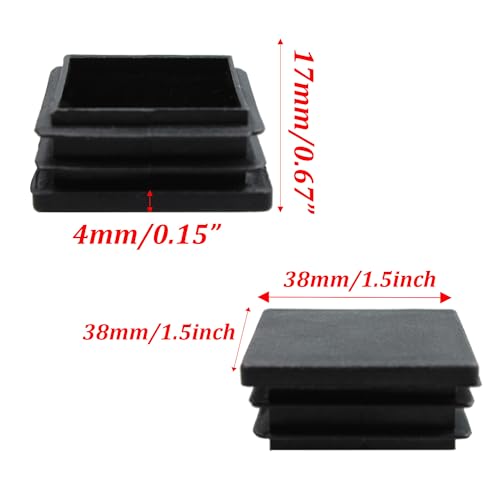 Image of 24PCS (1-1 /2Inch) /38mm Square Plastic Hole Plug, Black Furniture Finishing Sliders, Square Pipe Tubing End Cap, Plastic Insert End Caps for Square Metal Tube