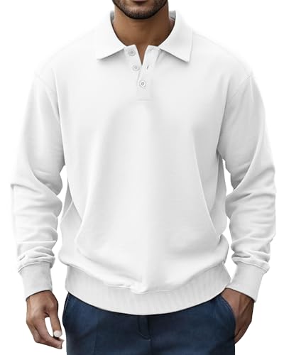 Men's Basic Polo Sweatshirt Soild Quarter Button Pullover Sweatshirts Casual Long Sleeve Top for Fall Winter