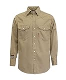 KONRECO FR Shirts for Men Flame Resistant Pearl Snaps Cotton Khaki Men's Welding Shirts