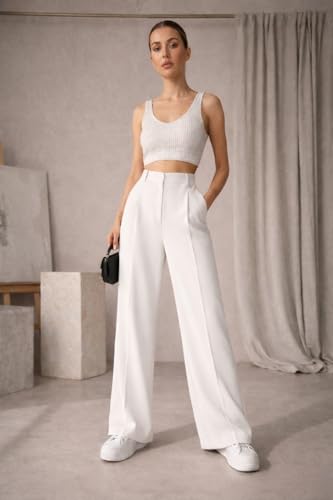 Image of Twill Regular Fit High-Waist Korean Trousers for Women & Girls | Casual Pants Outings