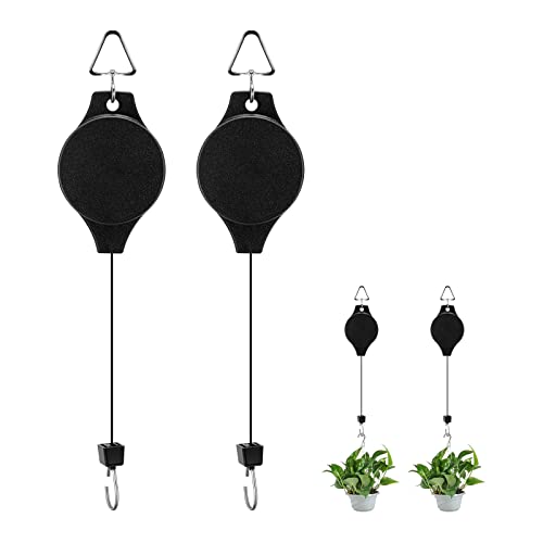 Konesky Rétractable Cintre de Poulie d'usine, Ajustable À Toute épreuve Tirer vers Le Bas Pots de Fleurs de Jardin Mangeoire à Oiseaux (2PCS) Cover