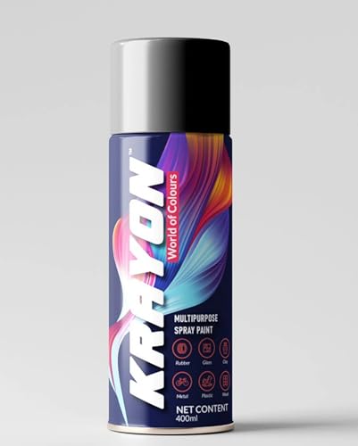 Image of BANNA Krayon Grey Acrylic Spray Paint 400 ml | Quick Dry Rust-Resistant Multi Surface Aerosol Spray Paint for Metal, Wood, Plastic, Glass, Furniture & DIY Projects
