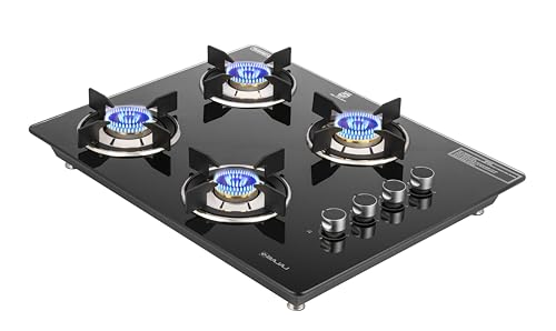 Bajaj Dual Hob Top & Gas Stove 4 Burners | 8 MMToughened Glasstop | Smart Swivel Nozzle | Stainless Steel Driptray | Brass Burners | ISI Certified | 2-Yr Warranty Black,Open