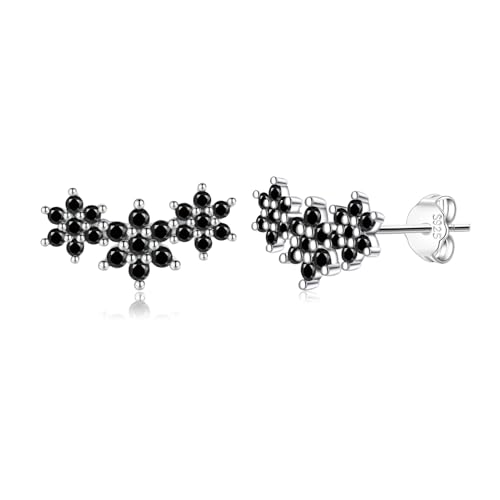 HHRFCS Pendientes de Plata de Ley 925 con Forma de Flor para Mujer, Pendientes de Flor Negra, Pendientes de ílago, Pendientes de hélice