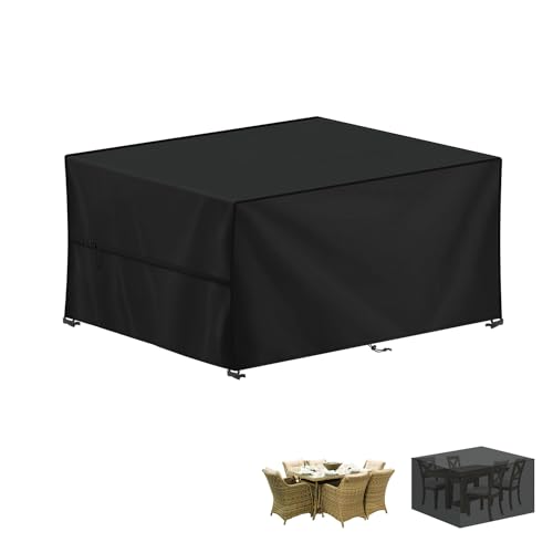 LAMUNI Funda Mesa Jardin Impermeable 140x80x75cm Funda Muebles Jardin Rectangular Cubierta para Muebles de Jardin 420D Tela Oxford Cubierta de Mesa Exterior Funda Protectora Mesa, Anti-Viento, Anti-UV