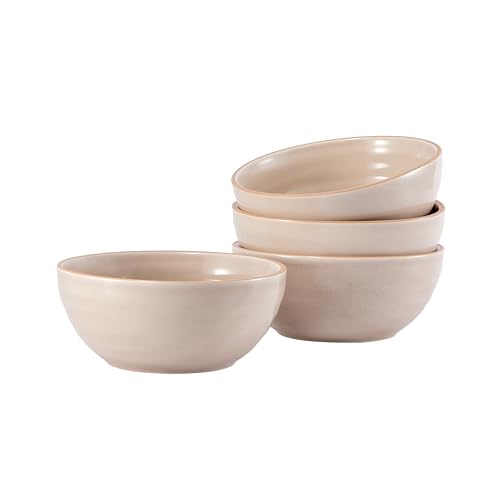 Bico Light Beige 24oz Stoneware Cereal Bowls Set, Set of 4, Microwave and Dishwasher Safe, for Cereal, Soup, Noodles