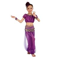 Indian Bharatanatyam Belly Dance 5-Piece Fancy Dress (Tops & Pans & Waist Chain & Bracelet & Headgear) Multi-Color Costume Outfit For Womens Girls Dancer Sequin Dress