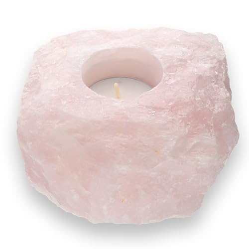 Lebensquelle Plus Portavelas de cuarzo rosa | Piedra preciosa natural | Tealight piedras preciosas