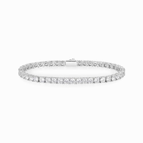Gemsme 3/4/5mm Tennis Bracelet, 18k White Gold Plated 3MM/4MM/5MM Iced Out Round Cubic Zirconia Tennis Bracelet for Women Men 6.5/7/7.5 Inches