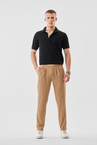 Image of SNITCH Men Chinos | Slim Fit Mid Rise Solid Pattern | Cotton Blend with Medium Stretch & Smooth Texture | Button & Zip Closure for Casual & Street Wear