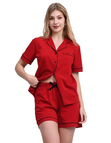 Image of NAP BOUND 100% Cotton Pajamas for Women Sets 2 Pieces Pjs Button short sleeves with Pockets Soft Sleepwear Loungewear XS-XXL