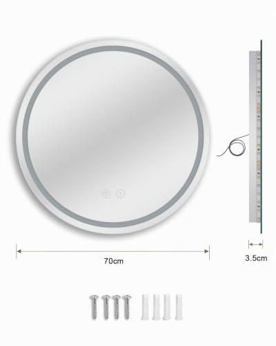 Dripex LED Badspiegel Rund 70 x 70 cm mit Antibeschlagfunktion fürs Bad – Ansicht 5