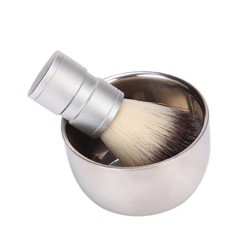 MERRYHAPY Men's Beard Brush Cleaning Kit 2pc Nylon Brush Metal Bowl Beard Care Supplies