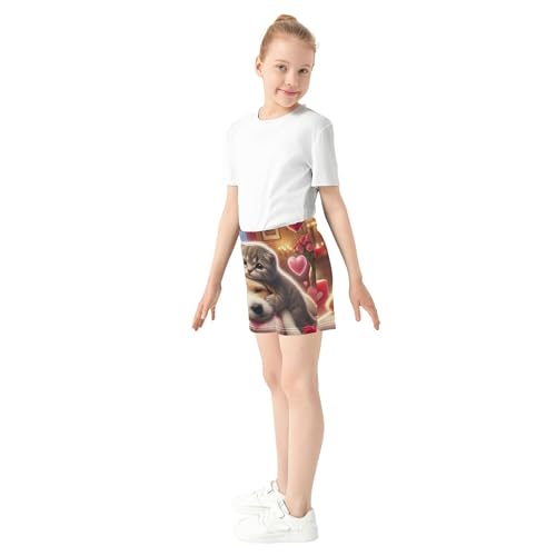 Girls Athletic Shorts Cute Puppy Kitten Valentine Snuggle Print Comfy Soft Summer Pajama Shorts Kids Teens, X-Small4