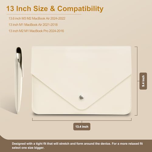 Laptop Sleeve 13 inch, Laptop Case, Faux Leather Laptop Sleeve Bag with Magnetic Buckle, Compatible with MacBook Air 13/Air 13.6/Pro 13, Small Pouch for Charger, Mouse Pad and Cord Organizer, White