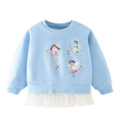 Toddler Girls Sweatshirts Crewneck Shirt Kids Applique Print Long Sleeve Fall Winter Cotton Tops 2-7t