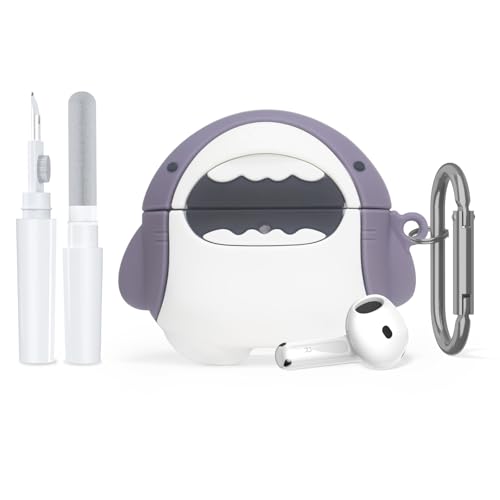 Nimuw Cute Shark Silicone Case for AirPods 4 with Keychain & Cleaner Kit