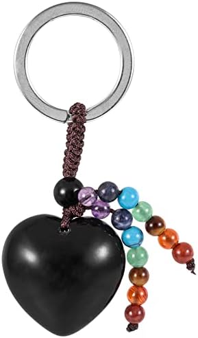 KYEYGWO Crystal Stone Heart-shaped Keychain, 7 Chakra Stone Handmade Keyring Decorative Handbag Charm Lucky Charm for Lanyard Keychain